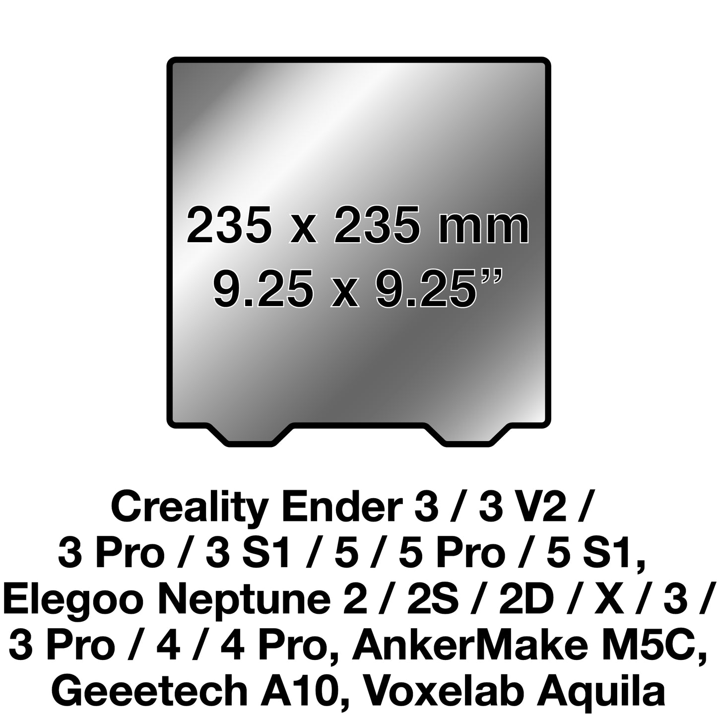 235 x 235 Kit with Pre-Installed PEX Build Surface - Creality Ender 3 & 5, Biqu B1, Elegoo Neptune 2