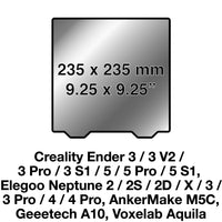 235 x 235 Kit with Pre-Installed PEX Build Surface - Creality Ender 3 & 5, BIQU B1, Elegoo Neptune 2